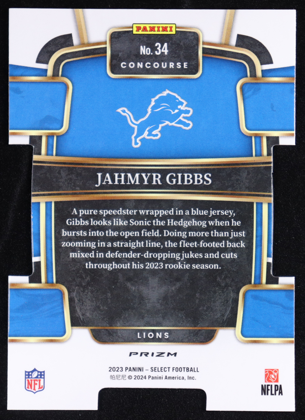 Jahmyr Gibbs 2023 Select Prizm Red and Blue Die Cut #34 RC at PristineAuction.com Jahmyr Gibbs 2023 Select Prizm Red and Blue Die Cut #34 RC at PristineAuction.com