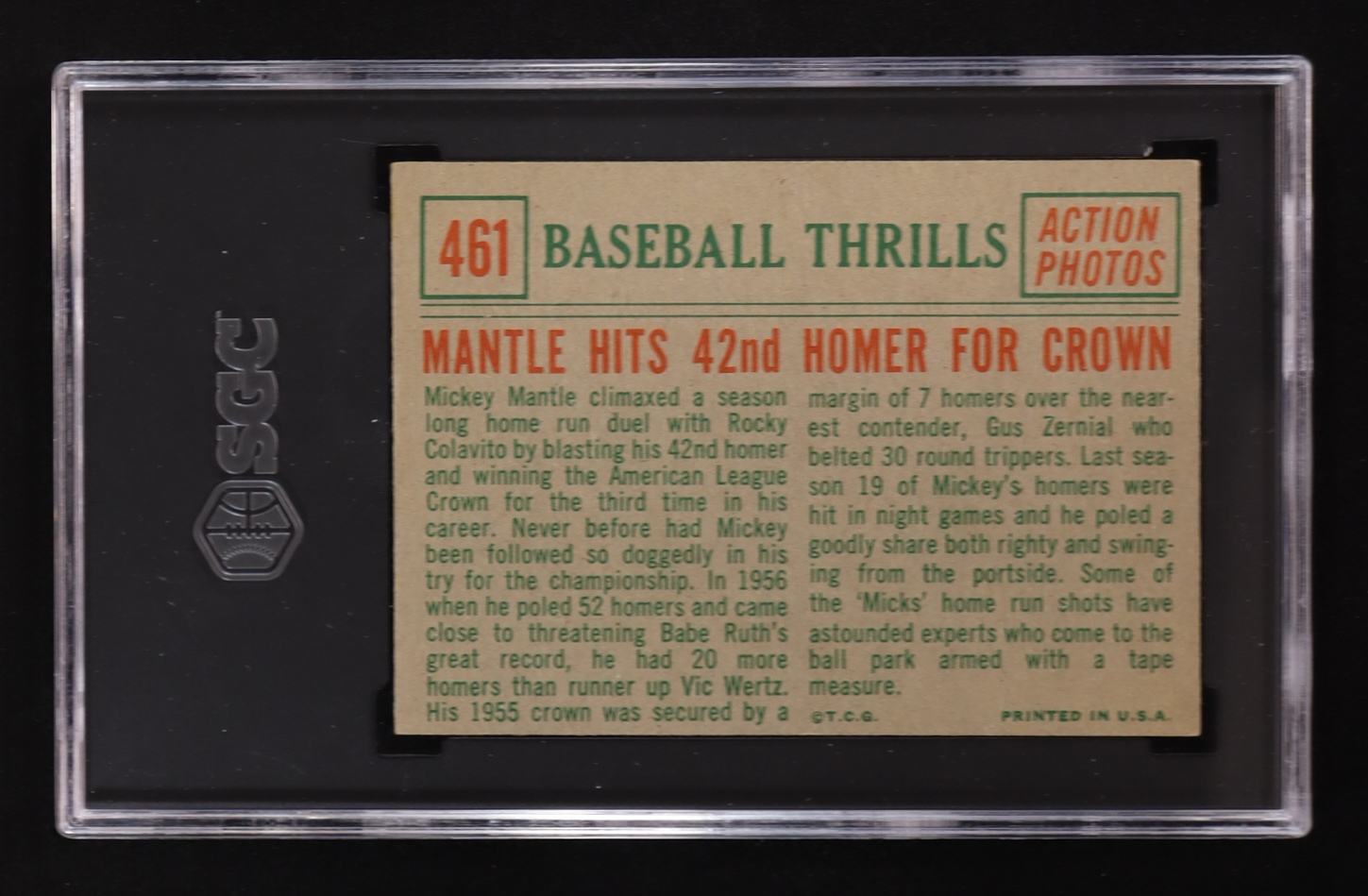 Mickey Mantle 1959 Topps #461 BT / 42nd Homer (SGC 5) at PristineAuction.com Mickey Mantle 1959 Topps #461 BT / 42nd Homer (SGC 5) at PristineAuction.com