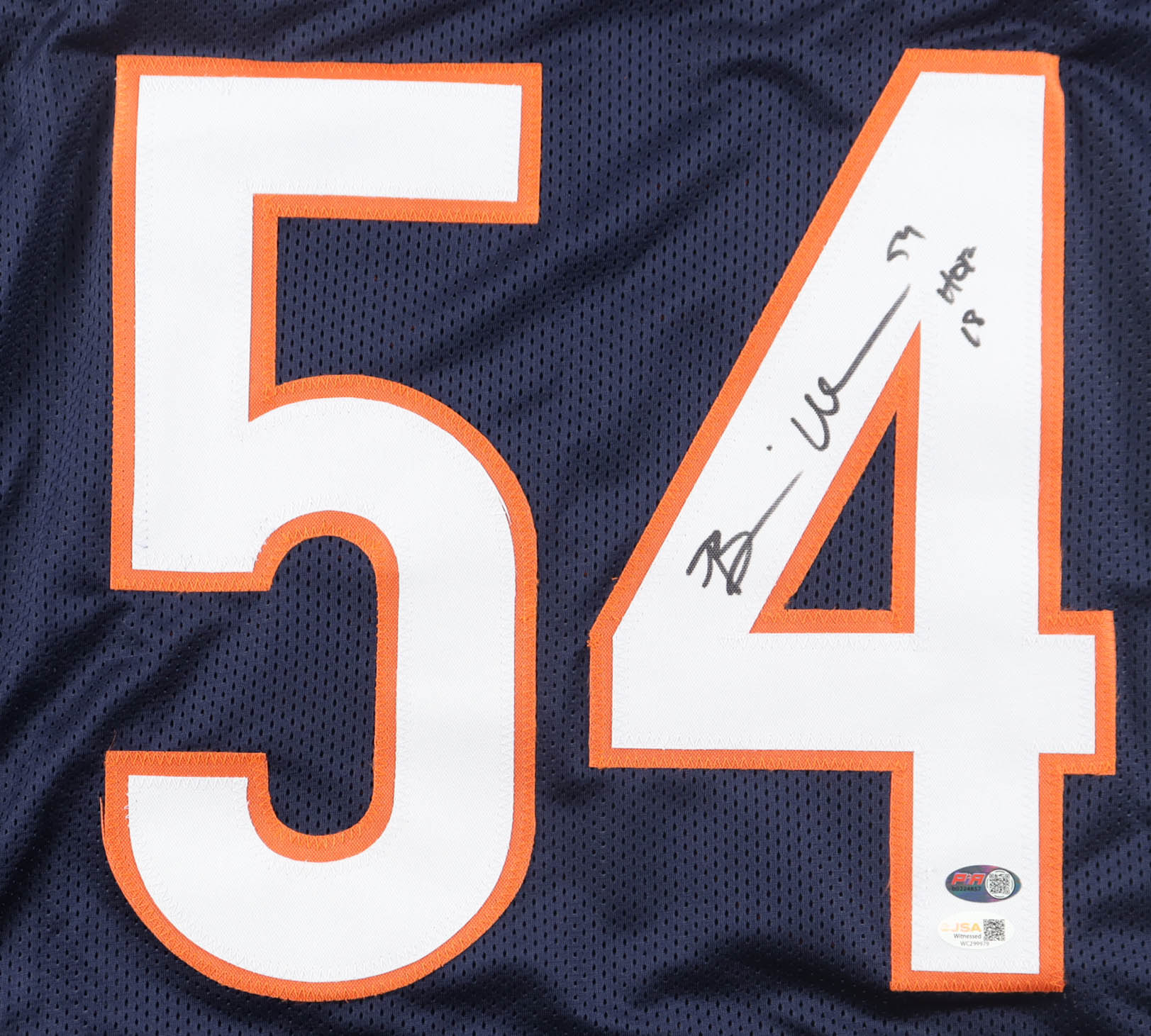Brian Urlacher Signed Jersey Inscribed "HOF 18" (Beckett) at PristineAuction.com Brian Urlacher Signed Jersey Inscribed "HOF 18" (Beckett) at PristineAuction.com