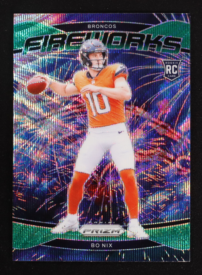 Bo Nix 2024 Panini Prizm Fireworks Prizms Green Wave #23 RC at PristineAuction.com Bo Nix 2024 Panini Prizm Fireworks Prizms Green Wave #23 RC at PristineAuction.com