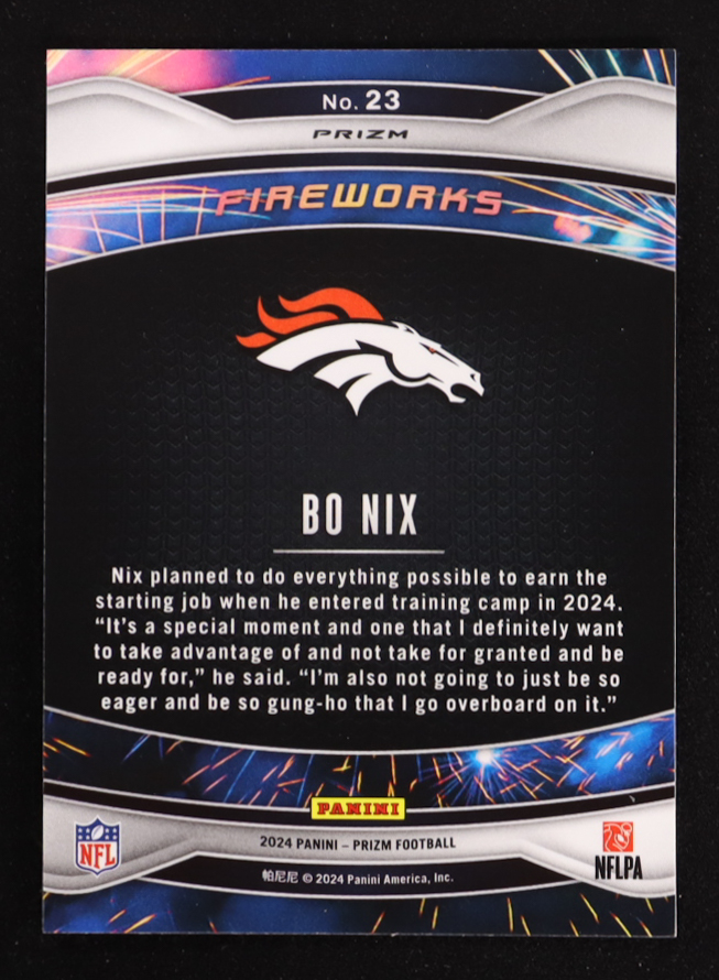 Bo Nix 2024 Panini Prizm Fireworks Prizms Green Wave #23 RC at PristineAuction.com Bo Nix 2024 Panini Prizm Fireworks Prizms Green Wave #23 RC at PristineAuction.com