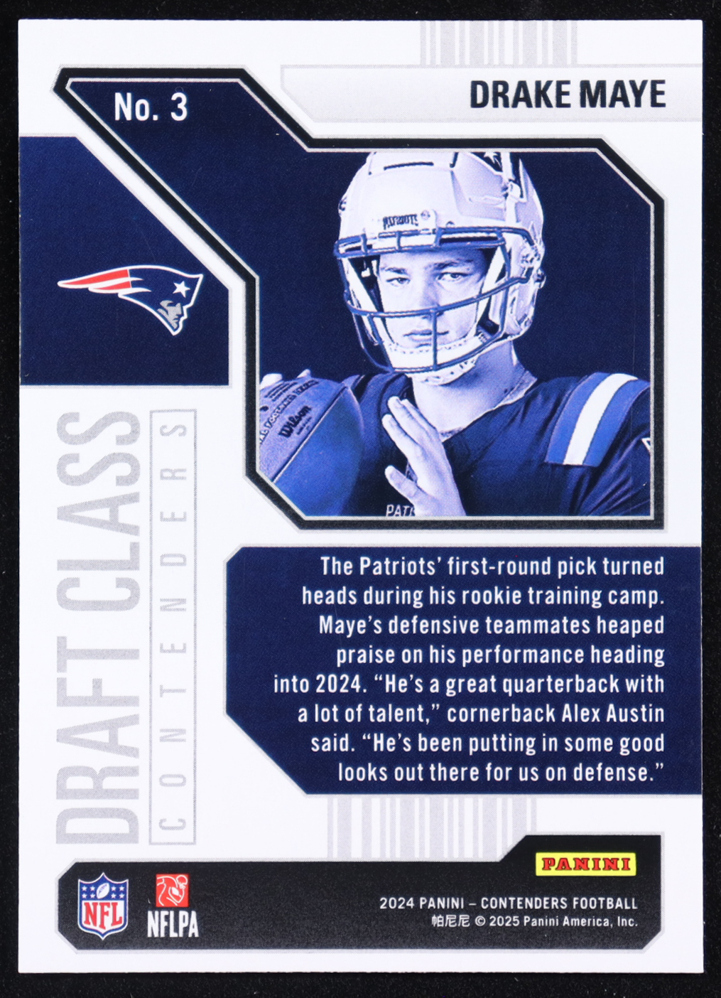 Drake Maye 2024 Panini Contenders Draft Class Contenders #3 RC at PristineAuction.com Drake Maye 2024 Panini Contenders Draft Class Contenders #3 RC at PristineAuction.com
