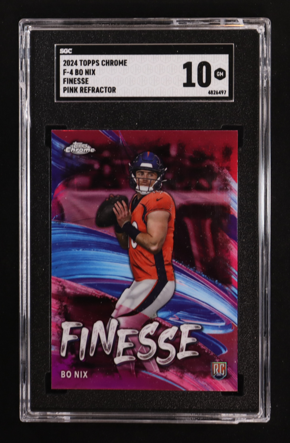Bo Nix 2024 Topps Chrome Finesse Pink Refractors #F4 RC (SGC 10) at PristineAuction.com Bo Nix 2024 Topps Chrome Finesse Pink Refractors #F4 RC (SGC 10) at PristineAuction.com