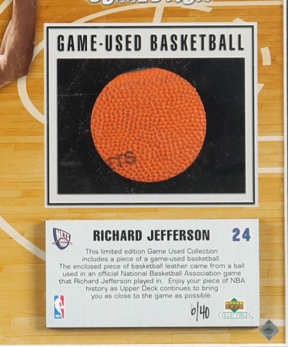 Richard Jefferson LE Nets Custom Framed Photo Display with Game-Used Basketball Piece (UDA) at PristineAuction.com Richard Jefferson LE Nets Custom Framed Photo Display with Game-Used Basketball Piece (UDA) at PristineAuction.com