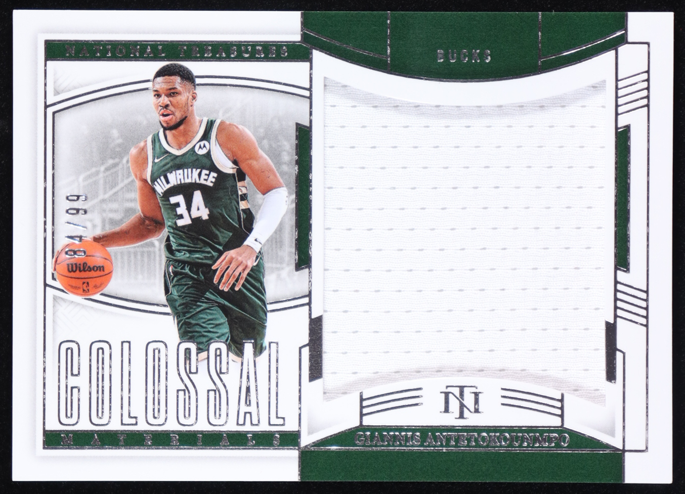 Giannis Antetokounmpo 2024-25 Panini National Treasures Colossal Materials #19 #84/99 at PristineAuction.com Giannis Antetokounmpo 2024-25 Panini National Treasures Colossal Materials #19 #84/99 at PristineAuction.com