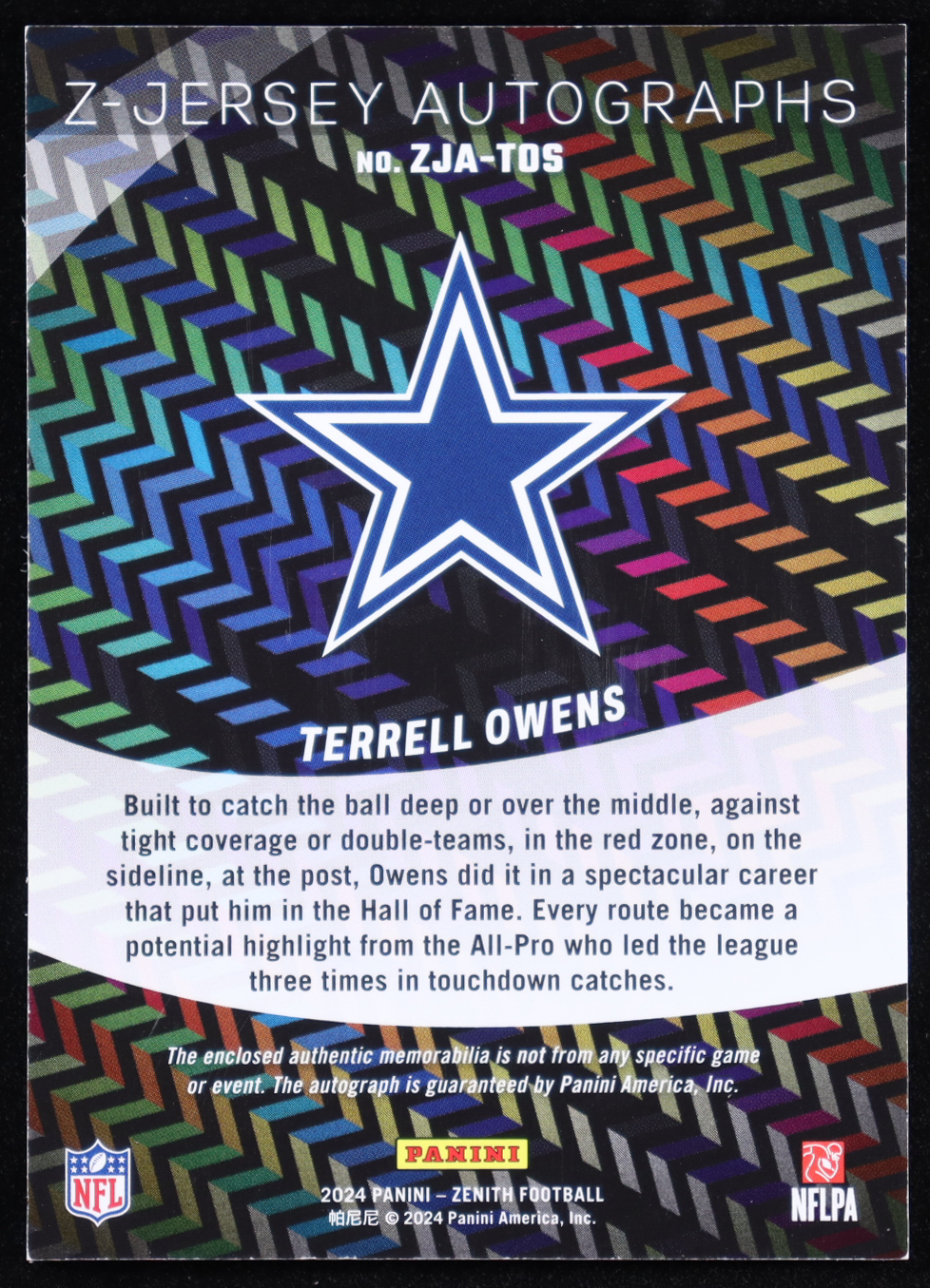 Terrell Owens 2024 Zenith Z-Jersey Autographs Red #5 #36/50 at PristineAuction.com Terrell Owens 2024 Zenith Z-Jersey Autographs Red #5 #36/50 at PristineAuction.com