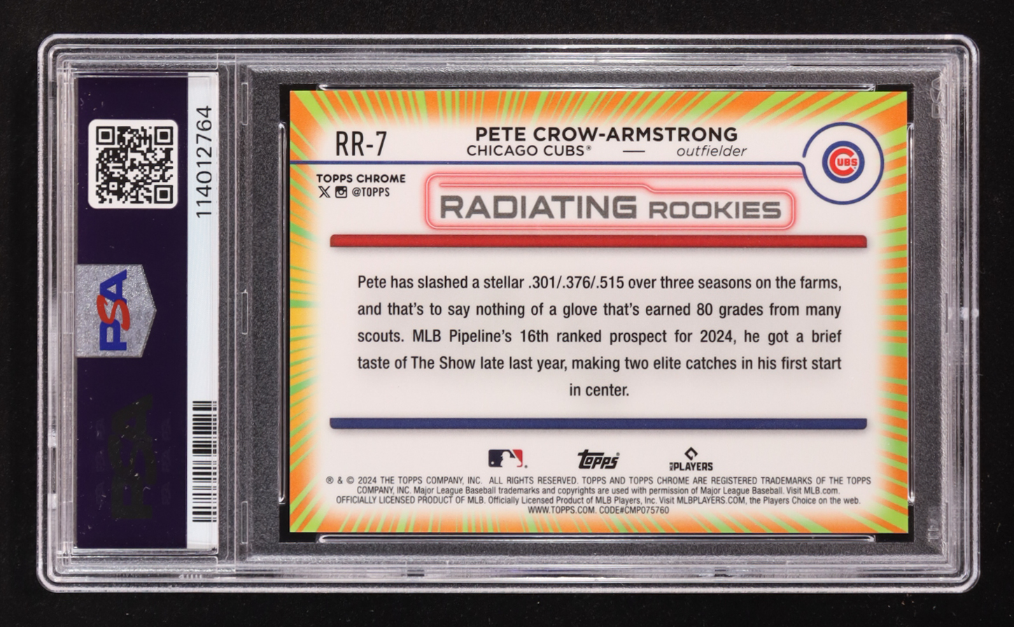 Pete Crow-Armstrong 2024 Topps Chrome Radiating Rookies #RR7 RC (PSA 9) at PristineAuction.com Pete Crow-Armstrong 2024 Topps Chrome Radiating Rookies #RR7 RC (PSA 9) at PristineAuction.com