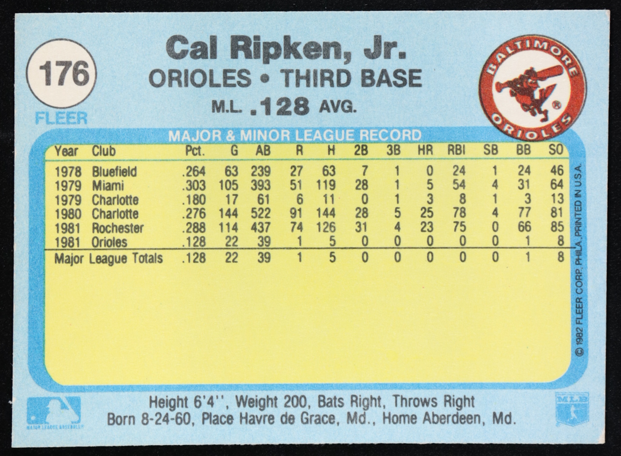 Cal Ripken Jr. 1982 Fleer #176 RC at PristineAuction.com Cal Ripken Jr. 1982 Fleer #176 RC at PristineAuction.com