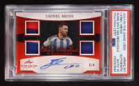 Lionel Messi 2024 Leaf In The Game Used Rare Materials Signatures Red Holofoil Game-Used #RMSLM1 #3/4 (PSA Authentic | Autograph Graded 10) at PristineAuction.com