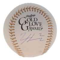 Nico Hoerner Signed Gold Glove Award Logo Baseball (Wilder) at PristineAuction.com