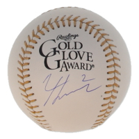 Nico Hoerner Signed Gold Glove Award Logo Baseball (Wilder) at PristineAuction.com
