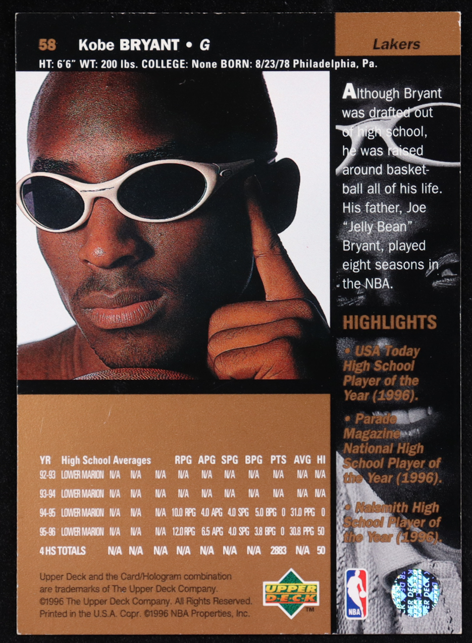 Kobe Bryant 1996-97 Upper Deck #58 RC at PristineAuction.com Kobe Bryant 1996-97 Upper Deck #58 RC at PristineAuction.com