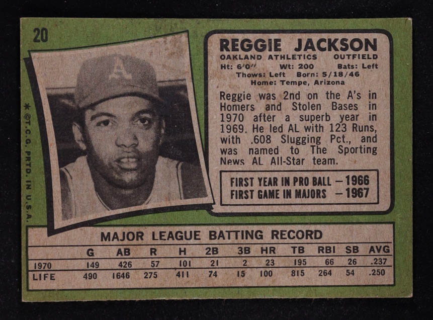 Reggie Jackson 1971 Topps #20 at PristineAuction.com Reggie Jackson 1971 Topps #20 at PristineAuction.com