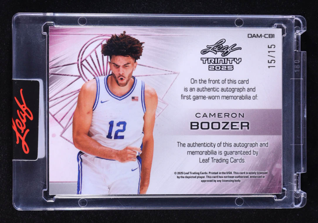 Cameron Boozer 2025 Leaf Trinity Debut Autograph Memorabilia Shimmer Blue #DAMCB1 RC #15/15 at PristineAuction.com Cameron Boozer 2025 Leaf Trinity Debut Autograph Memorabilia Shimmer Blue #DAMCB1 RC #15/15 at PristineAuction.com