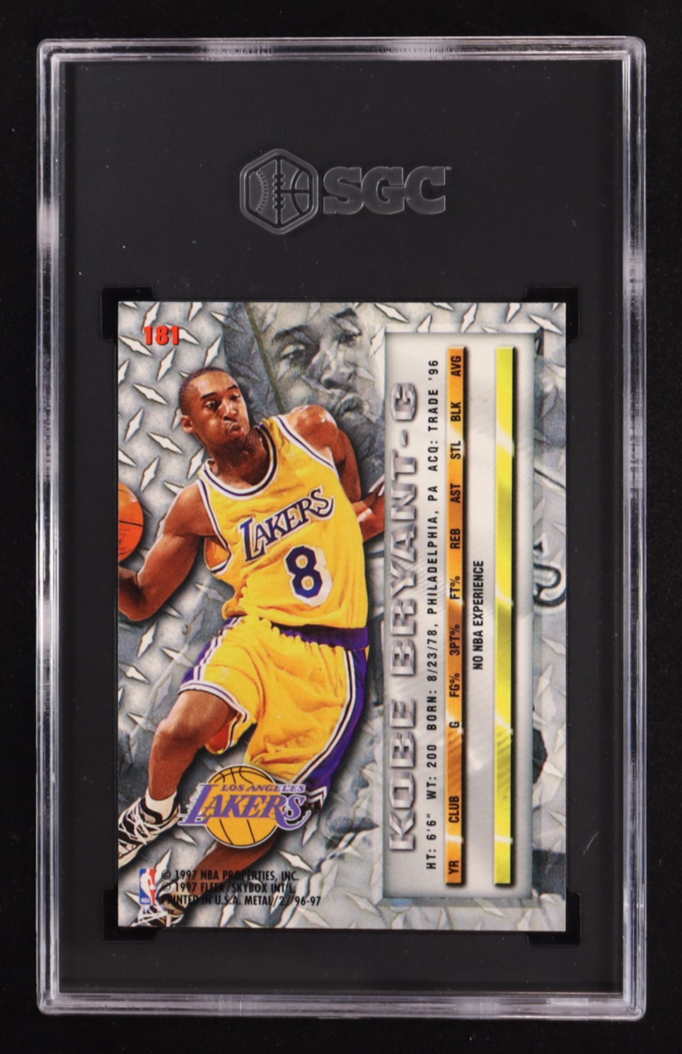 Kobe Bryant 1996-97 Metal #181 RC (SGC 9) at PristineAuction.com Kobe Bryant 1996-97 Metal #181 RC (SGC 9) at PristineAuction.com