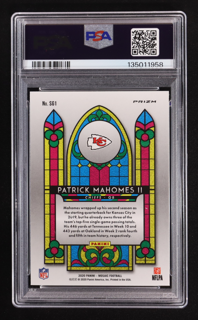 Patrick Mahomes II 2020 Panini Mosaic Stained Glass #SG1 (PSA 9) at PristineAuction.com Patrick Mahomes II 2020 Panini Mosaic Stained Glass #SG1 (PSA 9) at PristineAuction.com