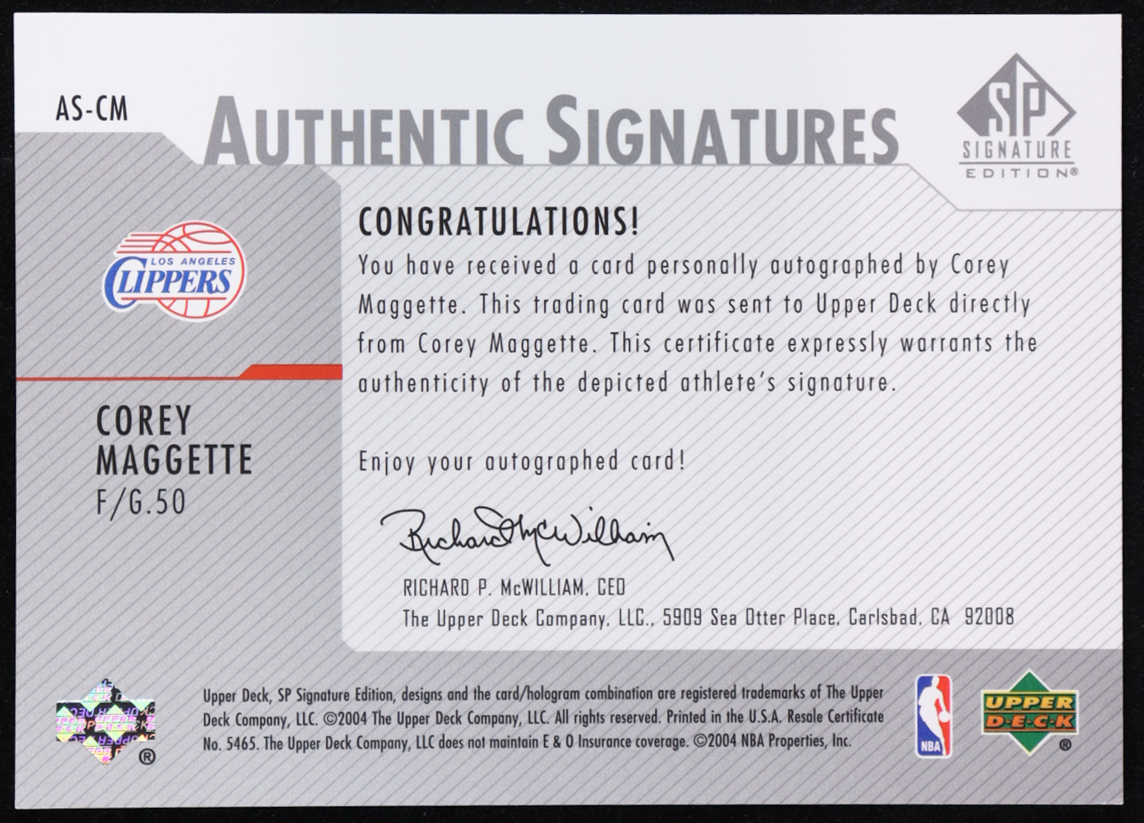 Corey Maggette 2004-05 SP Authentic Signatures #CM at PristineAuction.com Corey Maggette 2004-05 SP Authentic Signatures #CM at PristineAuction.com