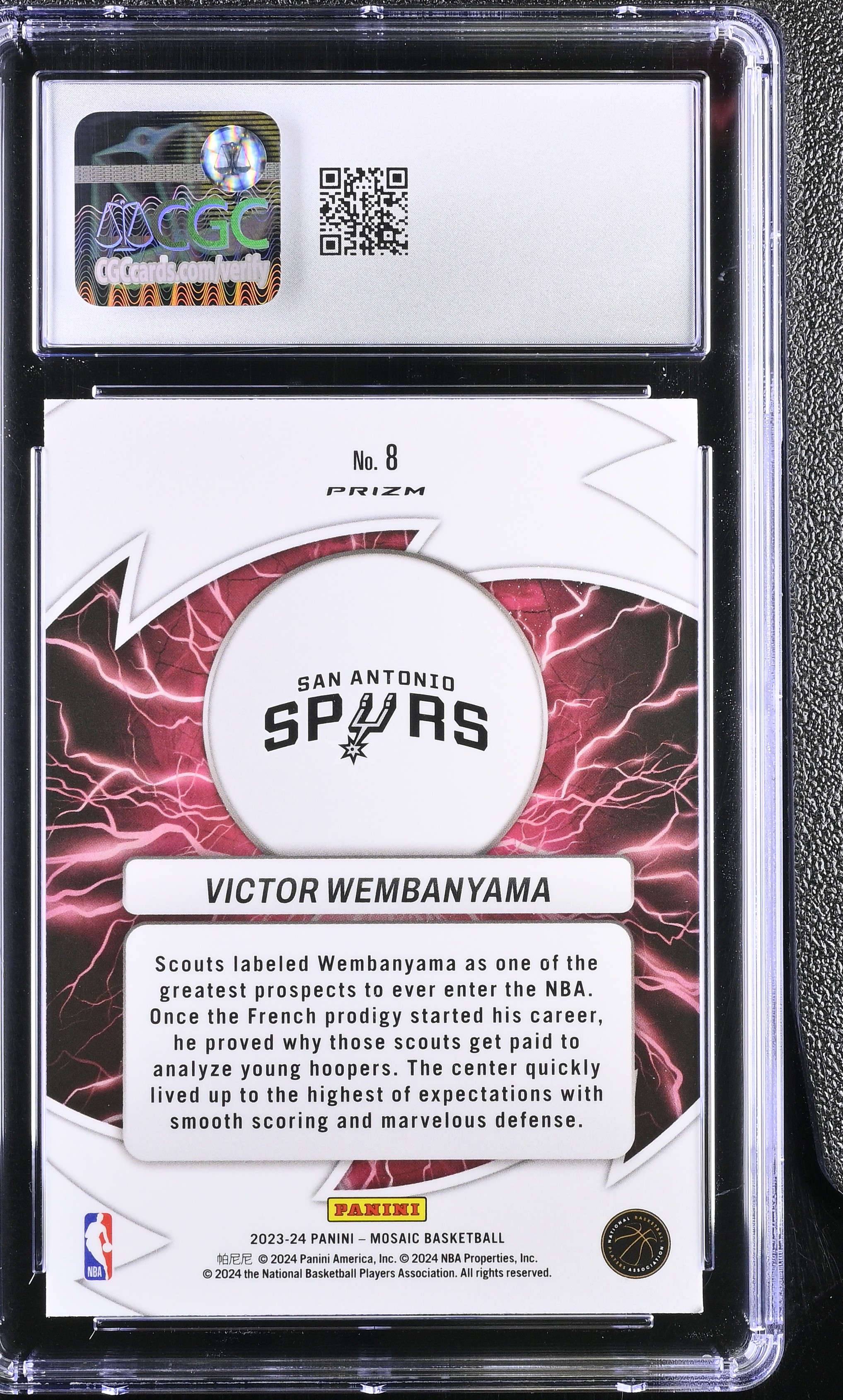 Victor Wembanyama 2023-24 Panini Mosaic Thunder Road Green #8 RC (CGC 10) at PristineAuction.com Victor Wembanyama 2023-24 Panini Mosaic Thunder Road Green #8 RC (CGC 10) at PristineAuction.com