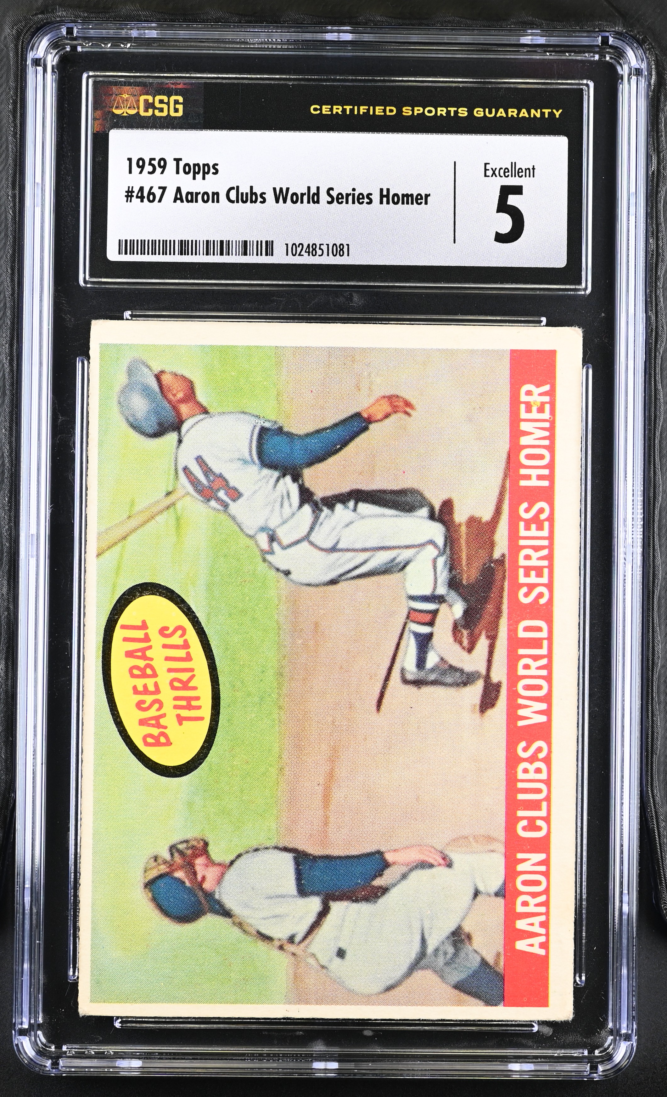 Hank Aaron 1959 Topps Aaron Clubs World Series Homer #467 (CSG 5) at PristineAuction.com Hank Aaron 1959 Topps Aaron Clubs World Series Homer #467 (CSG 5) at PristineAuction.com
