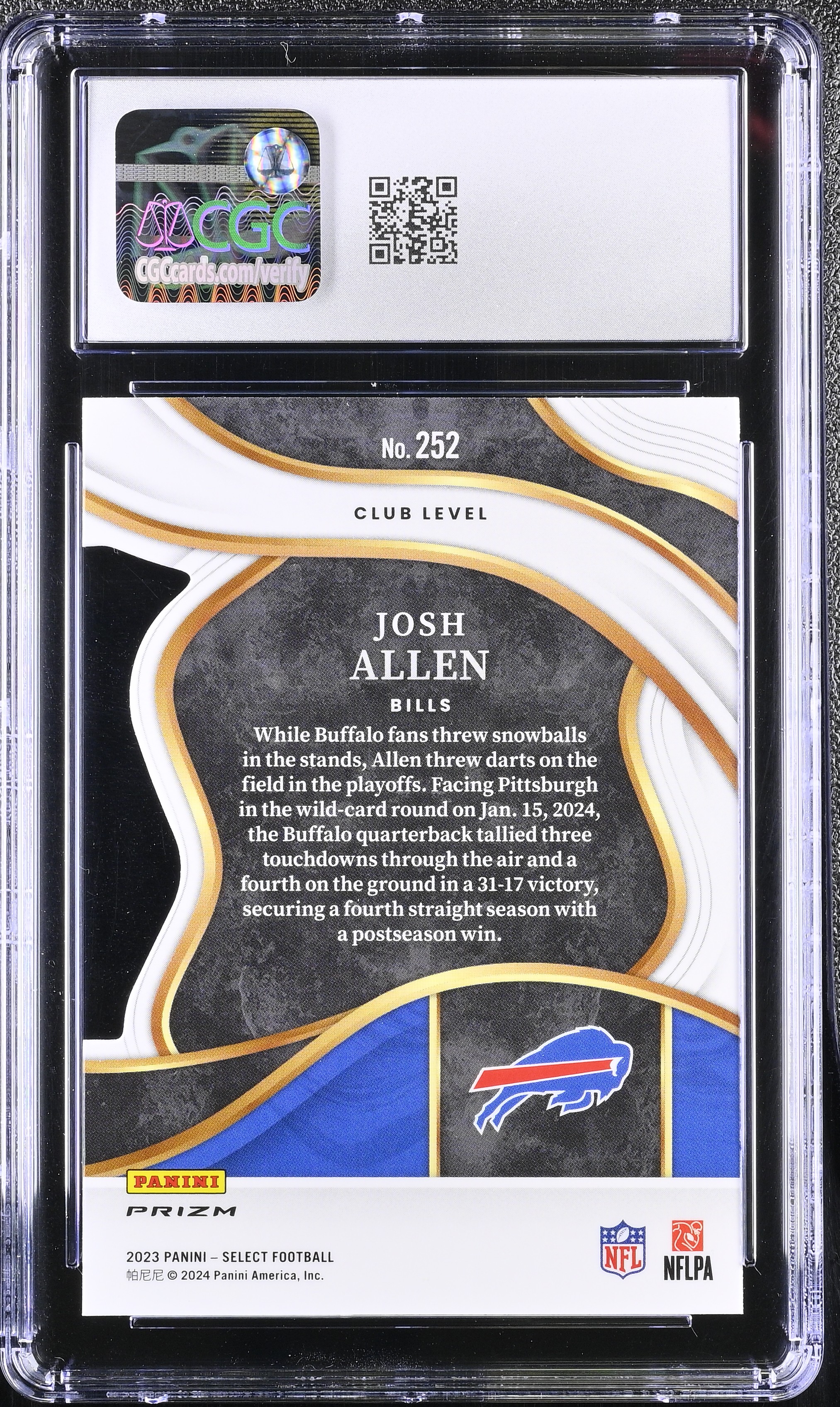 Josh Allen 2023 Panini Select Red & Yellow Die-Cut #252 (CGC 10) at PristineAuction.com Josh Allen 2023 Panini Select Red & Yellow Die-Cut #252 (CGC 10) at PristineAuction.com