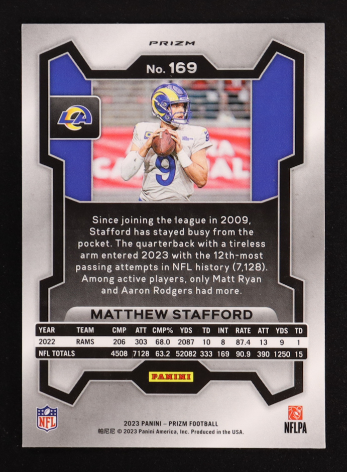 Matthew Stafford 2023 Panini Prizm Prizms Black and White Checker #169 at PristineAuction.com Matthew Stafford 2023 Panini Prizm Prizms Black and White Checker #169 at PristineAuction.com