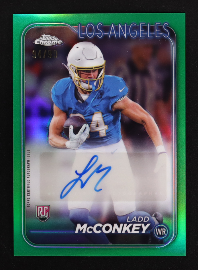 Ladd McConkey 2024 Topps Chrome Rookie Autographs Green Refractors #RALM RC #94/99 at PristineAuction.com Ladd McConkey 2024 Topps Chrome Rookie Autographs Green Refractors #RALM RC #94/99 at PristineAuction.com