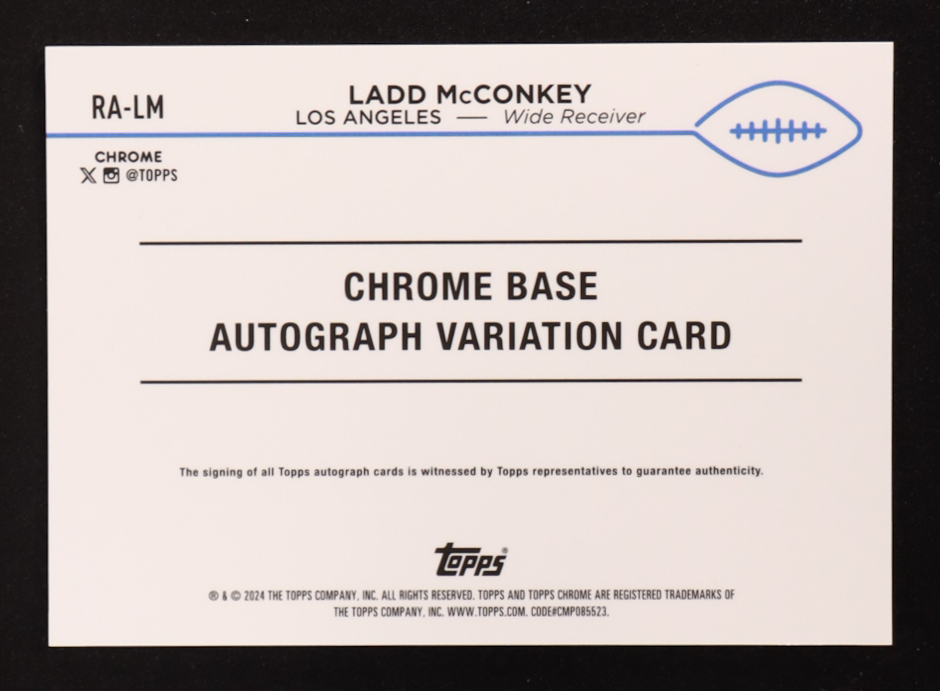 Ladd McConkey 2024 Topps Chrome Rookie Autographs Green Refractors #RALM RC #94/99 at PristineAuction.com Ladd McConkey 2024 Topps Chrome Rookie Autographs Green Refractors #RALM RC #94/99 at PristineAuction.com