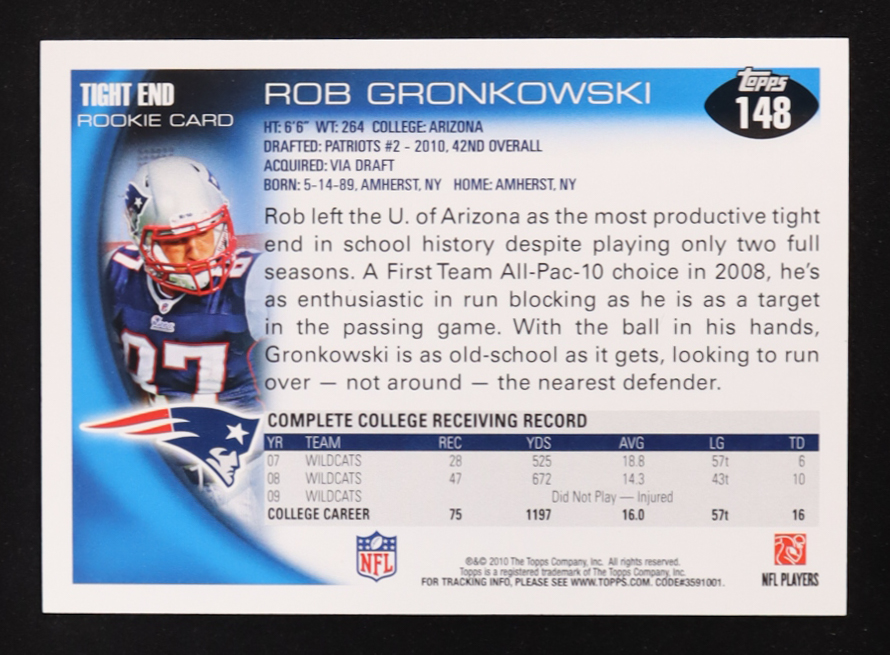 Rob Gronkowski 2010 Topps #148A RC at PristineAuction.com Rob Gronkowski 2010 Topps #148A RC at PristineAuction.com