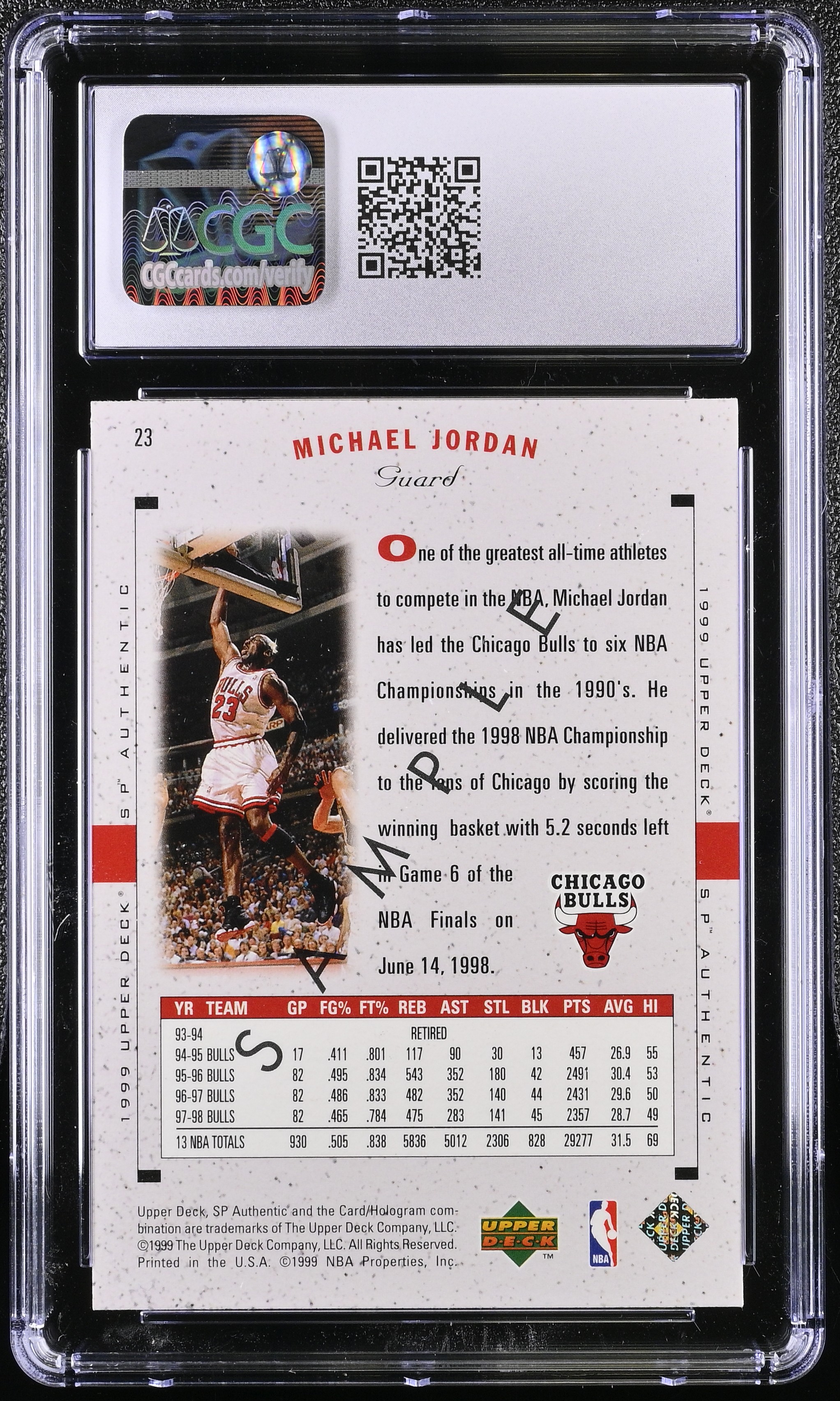 Michael Jordan 1998-99 SP Authentic Sample #23 (CGC 10) at PristineAuction.com Michael Jordan 1998-99 SP Authentic Sample #23 (CGC 10) at PristineAuction.com