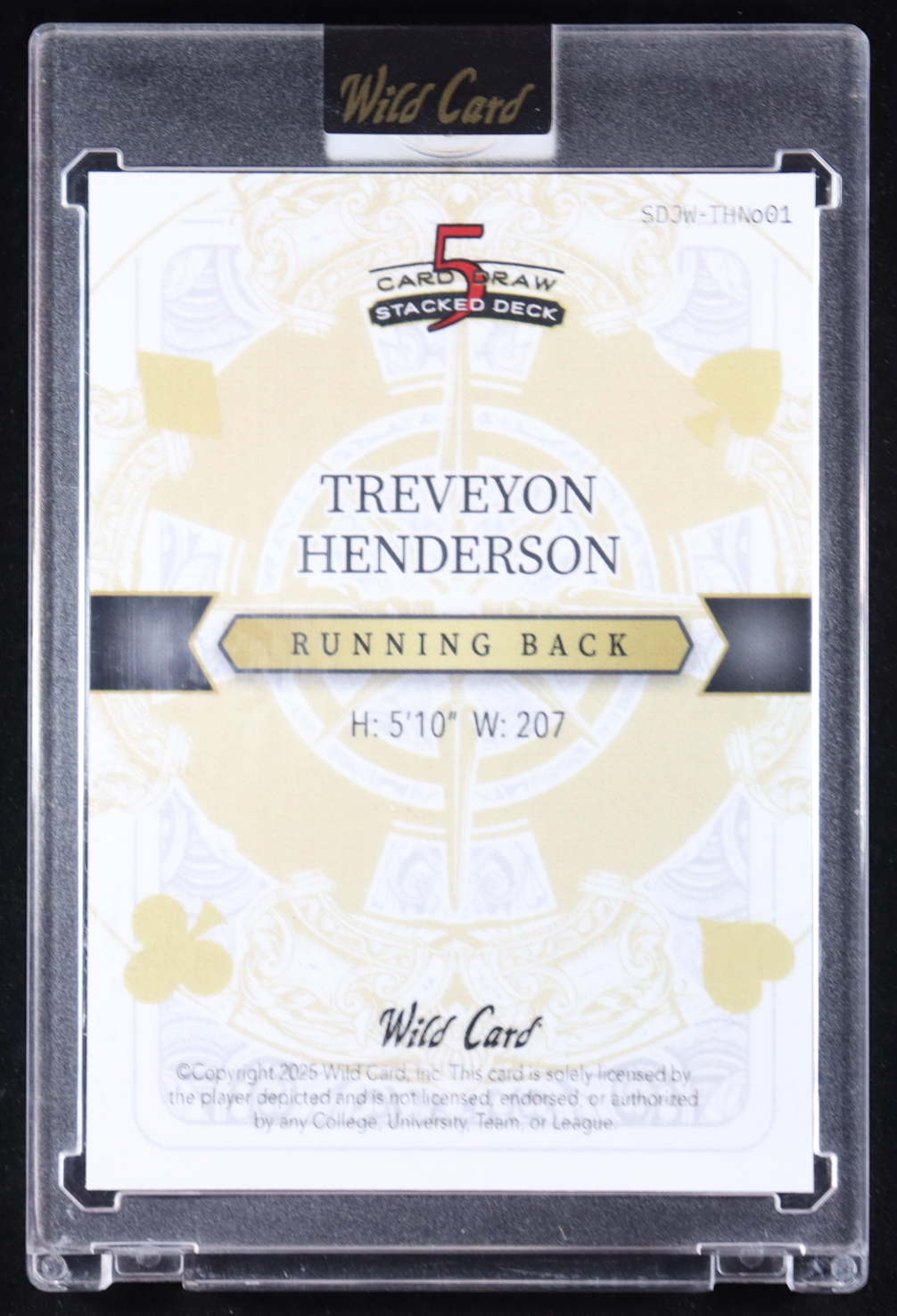 TreVeyon Henderson 2025 Wild Card 5 Card Draw Stacked Deck Joker #THNo01 #1/1 RC at PristineAuction.com TreVeyon Henderson 2025 Wild Card 5 Card Draw Stacked Deck Joker #THNo01 #1/1 RC at PristineAuction.com