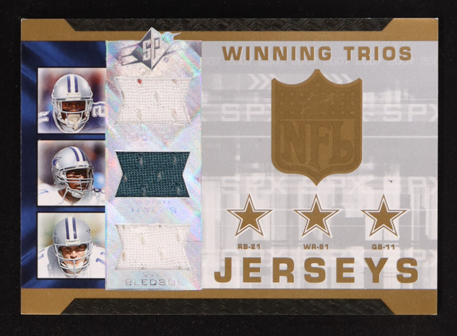 Julius Jones / Terrell Owens / Drew Bledsoe 2007 SPx Winning Trios Jerseys #JOB at PristineAuction.com Julius Jones / Terrell Owens / Drew Bledsoe 2007 SPx Winning Trios Jerseys #JOB at PristineAuction.com