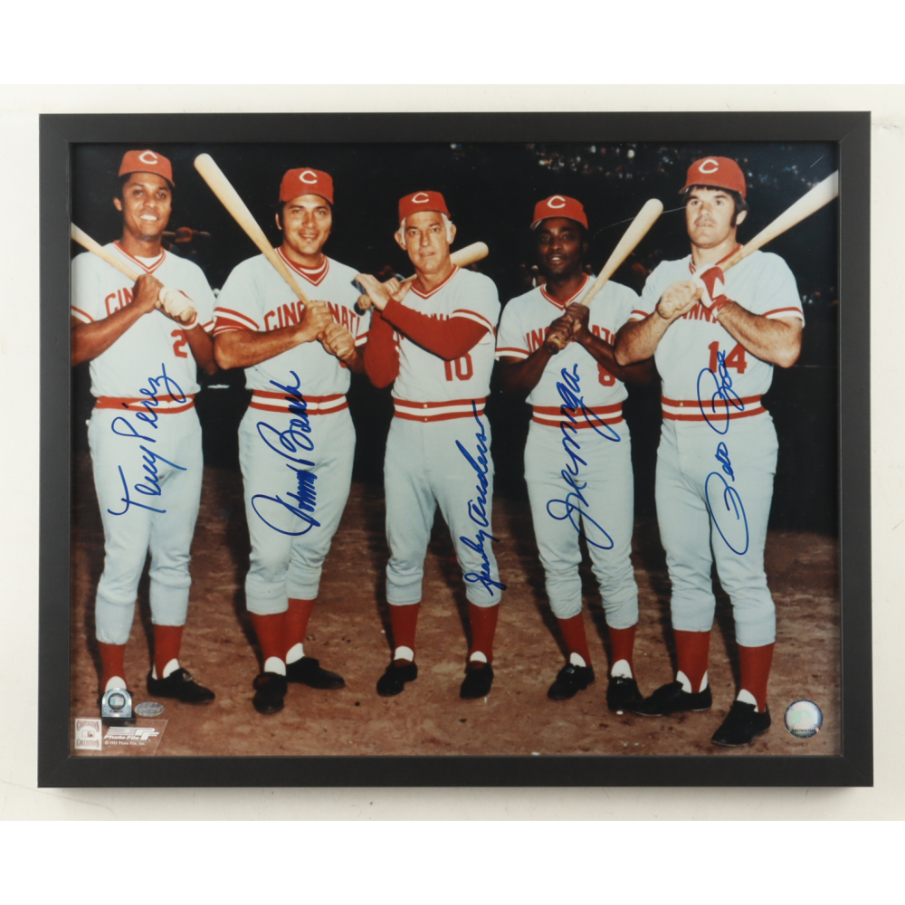Reds "Big Red Machine" Custom Framed Photo Display Signed by (5) with Tony Perez, Johnny Bench, Joe Morgan, Pete Rose (MLB & Mounted Memories) at PristineAuction.com