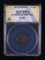 Nerva (A.D. 96-98) Roman Empire AR Denarius Rome Mint Ancient Coin (ANACS F15) at PristineAuction.com