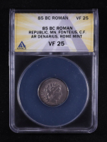 Mn. Fonteius C.f. Moneyer (85 B.C.) Roman Republic AR Denarius Rome Mint Ancient Coin (ANACS VF25) at PristineAuction.com