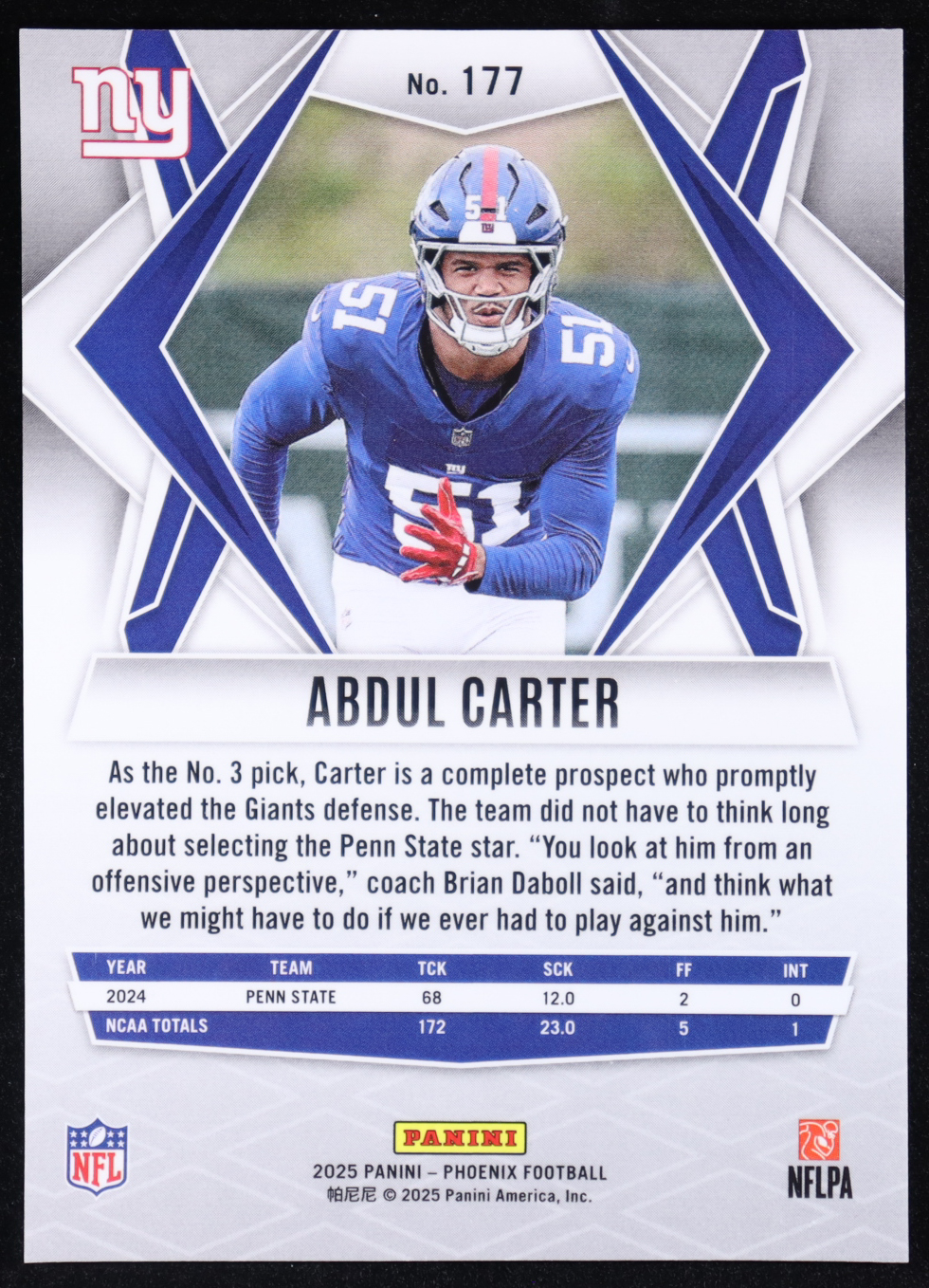 Silver Pyramids Card Abdul Carter 2025 Panini Phoenix Silver Pyramids #177 RC | Pristine Auction