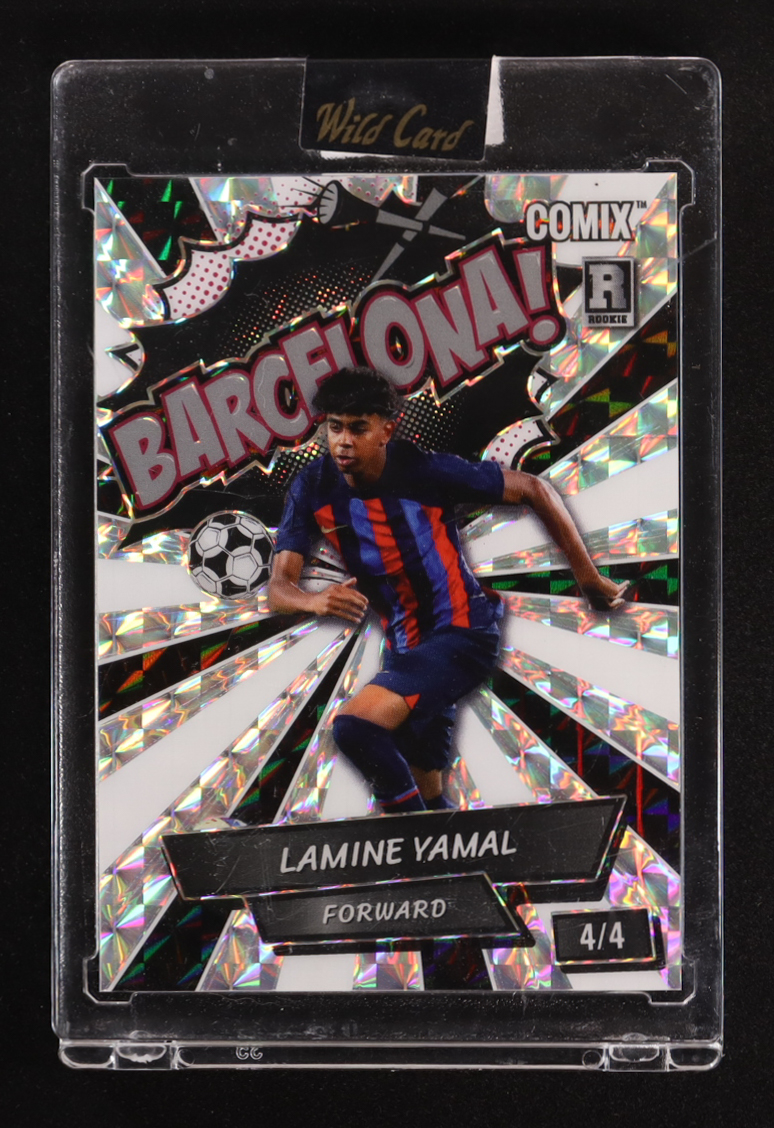 Lamine Yamal 2024 Wild Card Comix BARCELONA! Silver White and Black Mosaic #ACBLB-LY10 #4/4 RC at PristineAuction.com Lamine Yamal 2024 Wild Card Comix BARCELONA! Silver White and Black Mosaic #ACBLB-LY10 #4/4 RC at PristineAuction.com