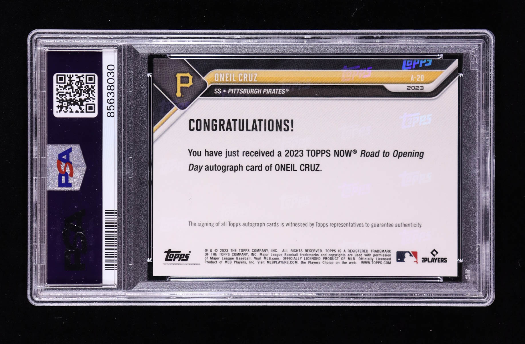 Oneil Cruz 2023 Topps Now Road to Opening Day Autograph #A20 #34/99 (PSA 9) at PristineAuction.com Oneil Cruz 2023 Topps Now Road to Opening Day Autograph #A20 #34/99 (PSA 9) at PristineAuction.com