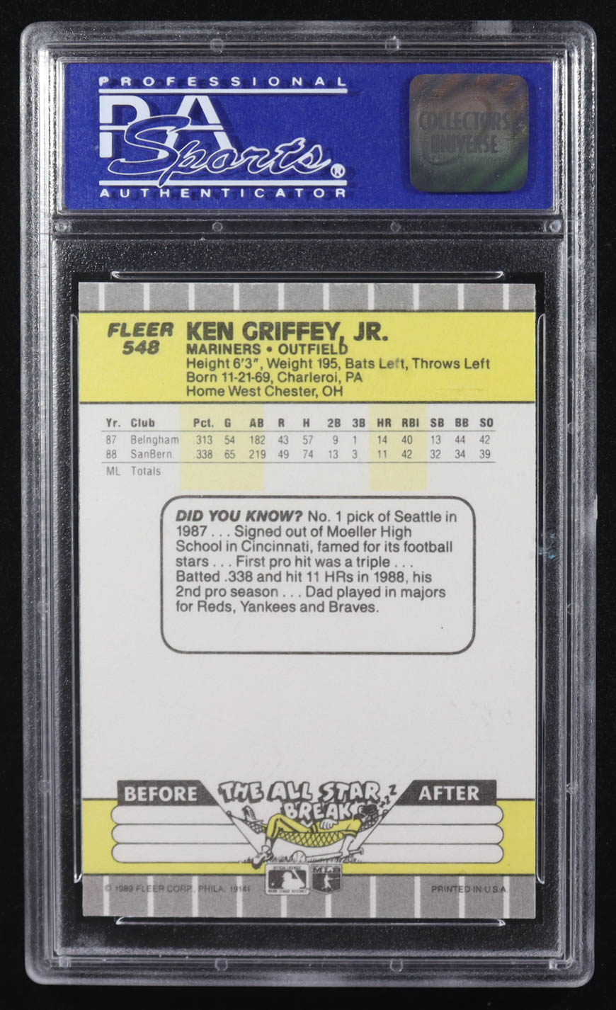 Ken Griffey Jr. 1989 Fleer #548 RC (PSA 9) at PristineAuction.com Ken Griffey Jr. 1989 Fleer #548 RC (PSA 9) at PristineAuction.com