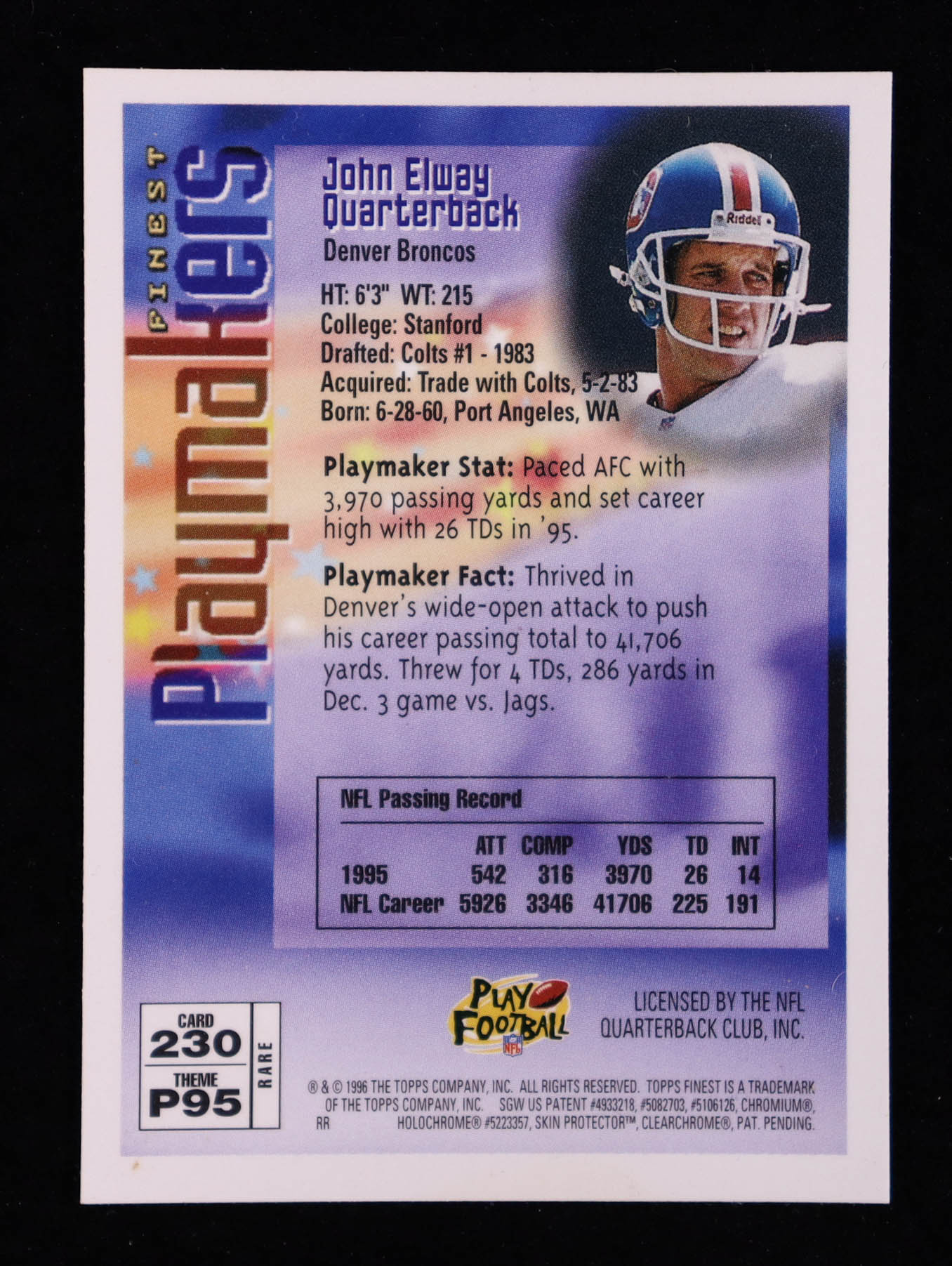 John Elway 1996 Finest #230 G with Coating at PristineAuction.com John Elway 1996 Finest #230 G with Coating at PristineAuction.com