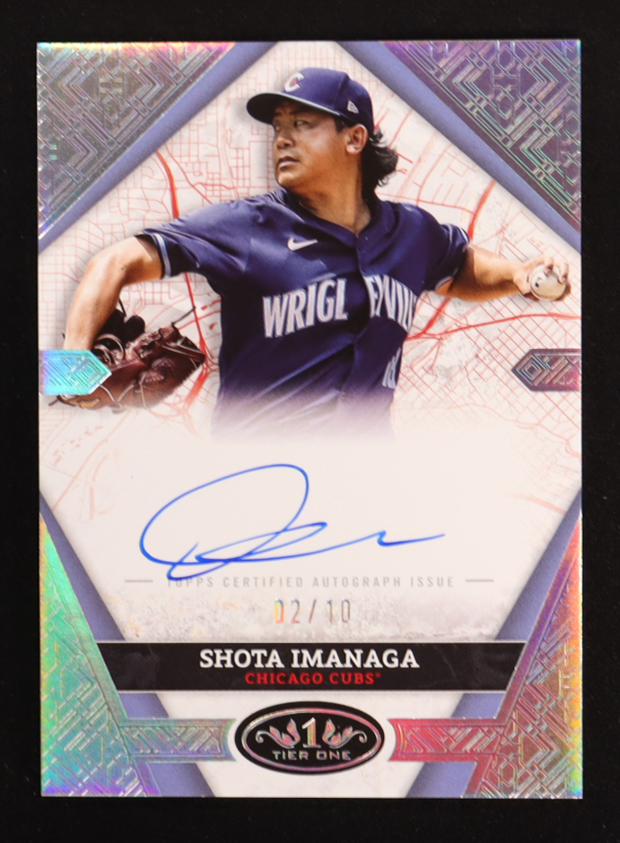 Shota Imanaga 2025 Topps Tier One City Connect Signatures Holo Silver Foil #CCSSI #2/10 at PristineAuction.com Shota Imanaga 2025 Topps Tier One City Connect Signatures Holo Silver Foil #CCSSI #2/10 at PristineAuction.com