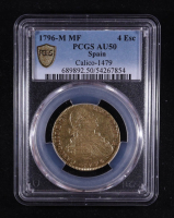 1796-M MF Spain 4 Escudos Colonial Gold Coin (PCGS AU50) at PristineAuction.com