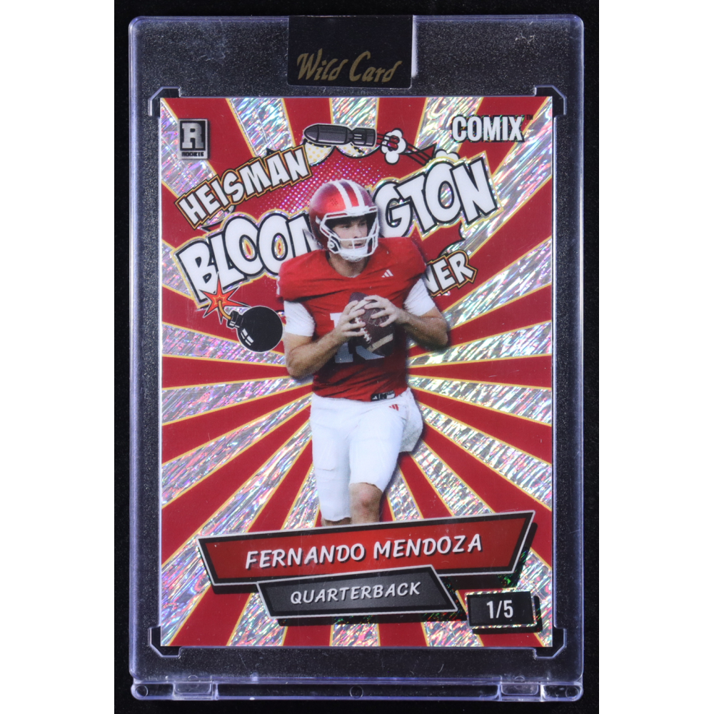 Fernando Mendoza 2025 Wild Card Comix Heisman Bloomington Winner Red Shimmer #FM01 RC #1/5 at PristineAuction.com
