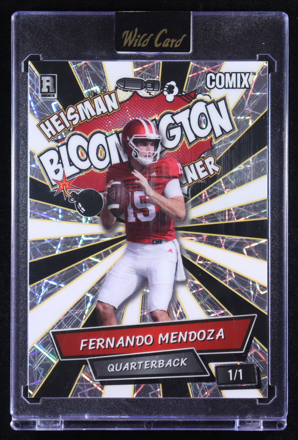 Fernando Mendoza 2025 Wild Card Comix Heisman Bloomington Winner Black and White Laser #FM06 RC #1/1 at PristineAuction.com Fernando Mendoza 2025 Wild Card Comix Heisman Bloomington Winner Black and White Laser #FM06 RC #1/1 at PristineAuction.com