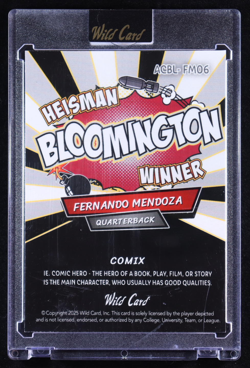 Fernando Mendoza 2025 Wild Card Comix Heisman Bloomington Winner Black and White Laser #FM06 RC #1/1 at PristineAuction.com Fernando Mendoza 2025 Wild Card Comix Heisman Bloomington Winner Black and White Laser #FM06 RC #1/1 at PristineAuction.com