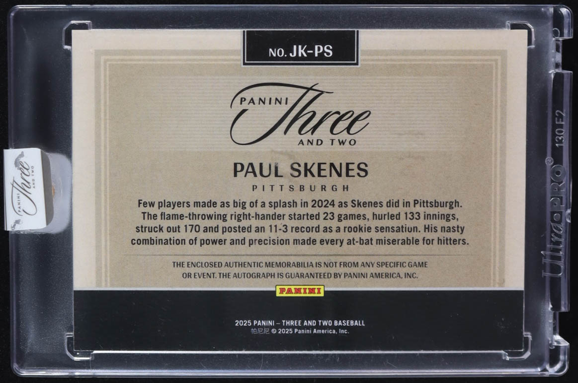 Paul Skenes 2025 Panini Three And Two Jersey Autographs #JK-PS #94/99 at PristineAuction.com Paul Skenes 2025 Panini Three And Two Jersey Autographs #JK-PS #94/99 at PristineAuction.com