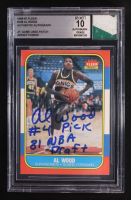 Al Wood Signed 1986-87 Fleer #128 Inscribed "#4 Pick, '81 NBA Draft" with Game-Used Patch (BGS | Autographed Graded 10) at PristineAuction.com