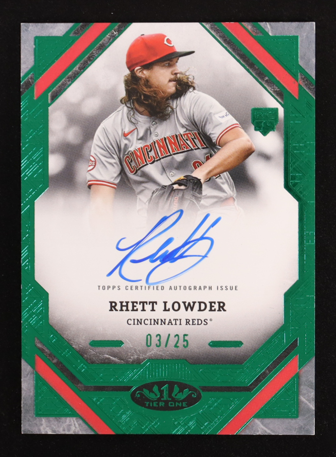 Rhett Lowder 2025 Topps Tier One Tier One Autographs Green Foil #T1ARL RC #3/25 at PristineAuction.com Rhett Lowder 2025 Topps Tier One Tier One Autographs Green Foil #T1ARL RC #3/25 at PristineAuction.com