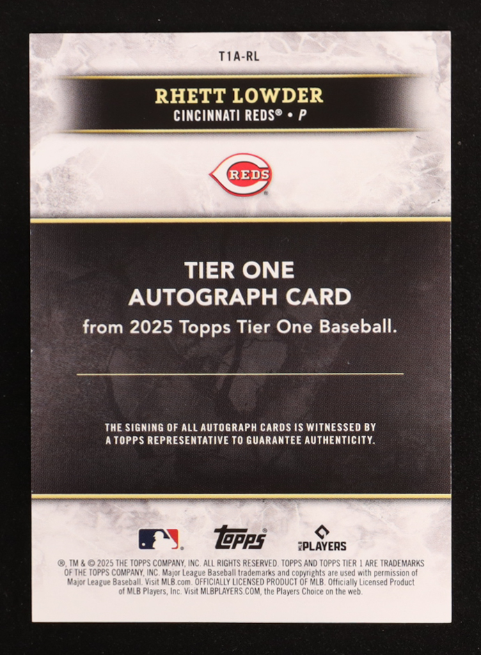 Rhett Lowder 2025 Topps Tier One Tier One Autographs Green Foil #T1ARL RC #3/25 at PristineAuction.com Rhett Lowder 2025 Topps Tier One Tier One Autographs Green Foil #T1ARL RC #3/25 at PristineAuction.com