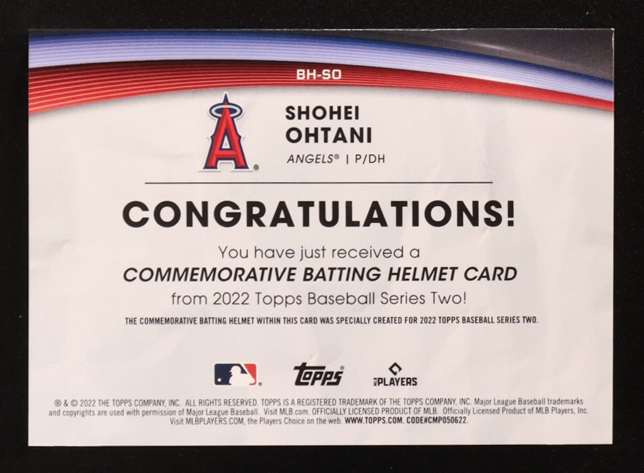 Shohei Ohtani 2022 Topps Commemorative Batting Helmet Relics #BHSO at PristineAuction.com Shohei Ohtani 2022 Topps Commemorative Batting Helmet Relics #BHSO at PristineAuction.com
