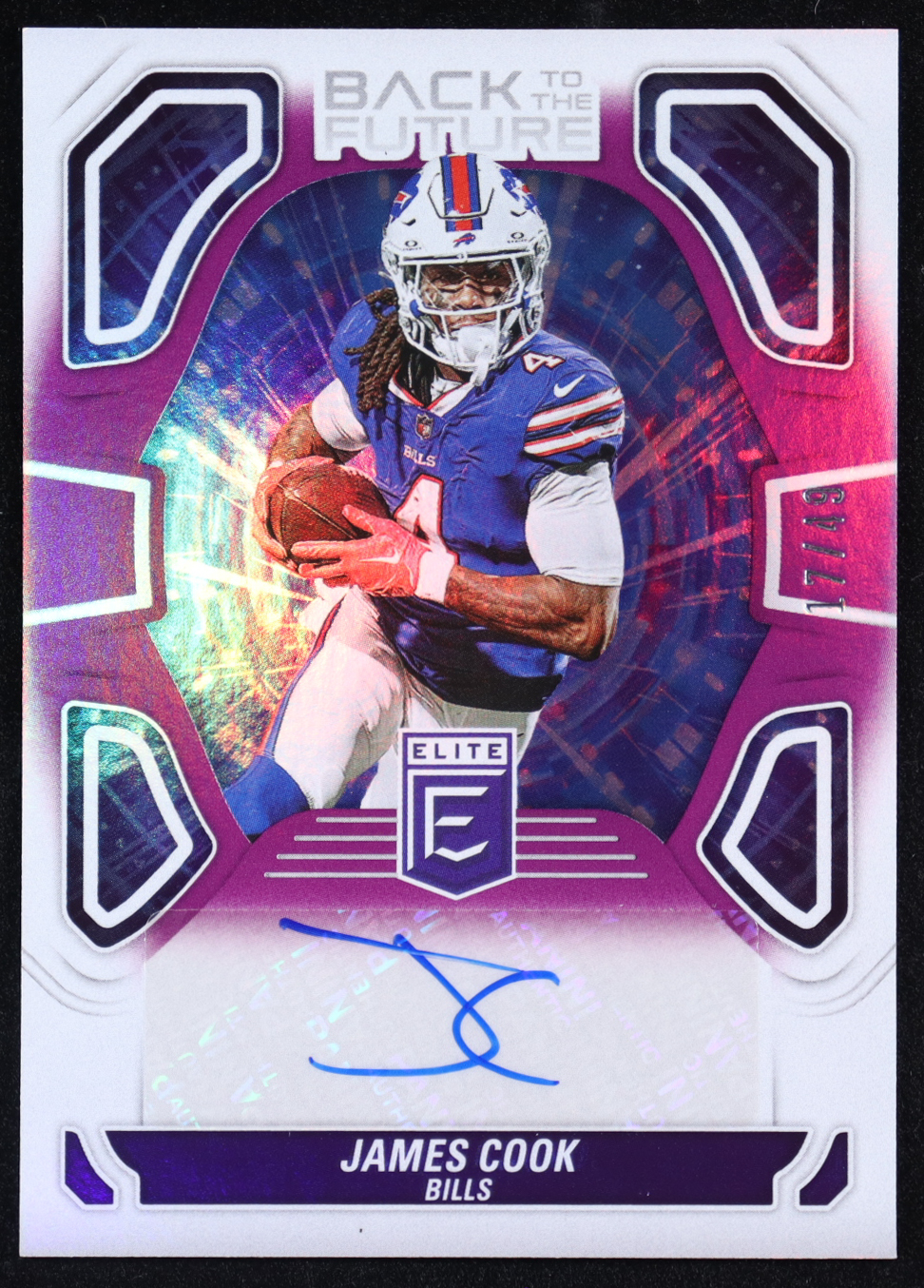 James Cook 2024 Elite Back to the Future Signatures Purple #5 #17/49 at PristineAuction.com James Cook 2024 Elite Back to the Future Signatures Purple #5 #17/49 at PristineAuction.com